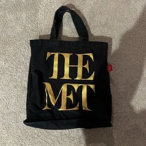 THE MET Black Tote Bag with Gold Logo